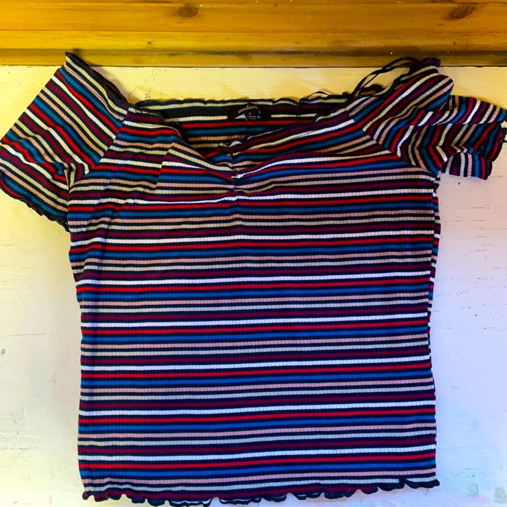 Striped lettuce off the shoulder crop top